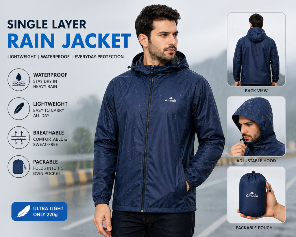 single layer waterproof rain jackets for men