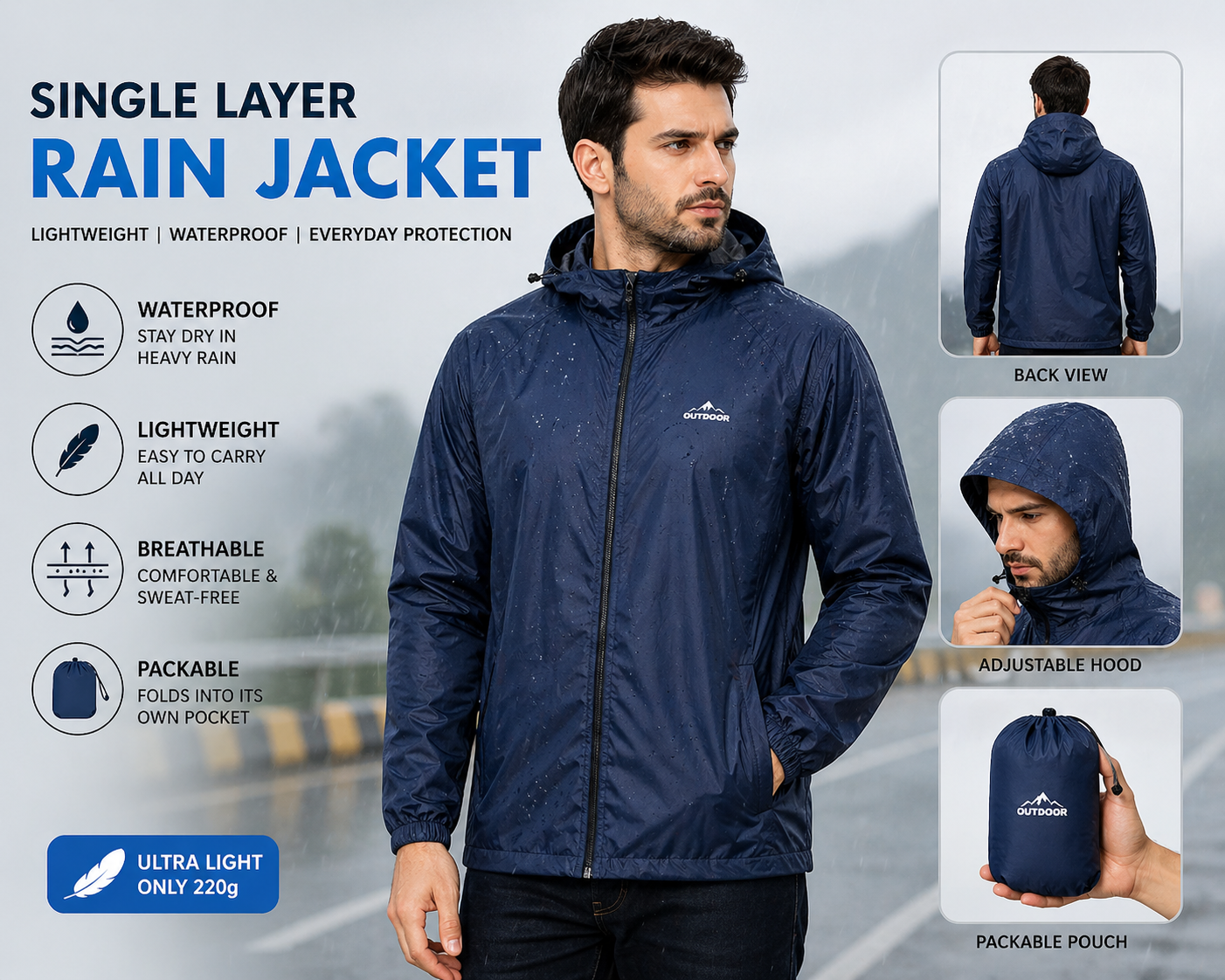 single layer waterproof rain jackets for men