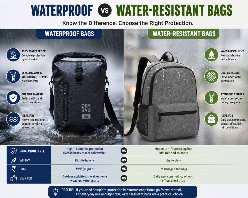 Waterproof vs Water-Resistant Bags
