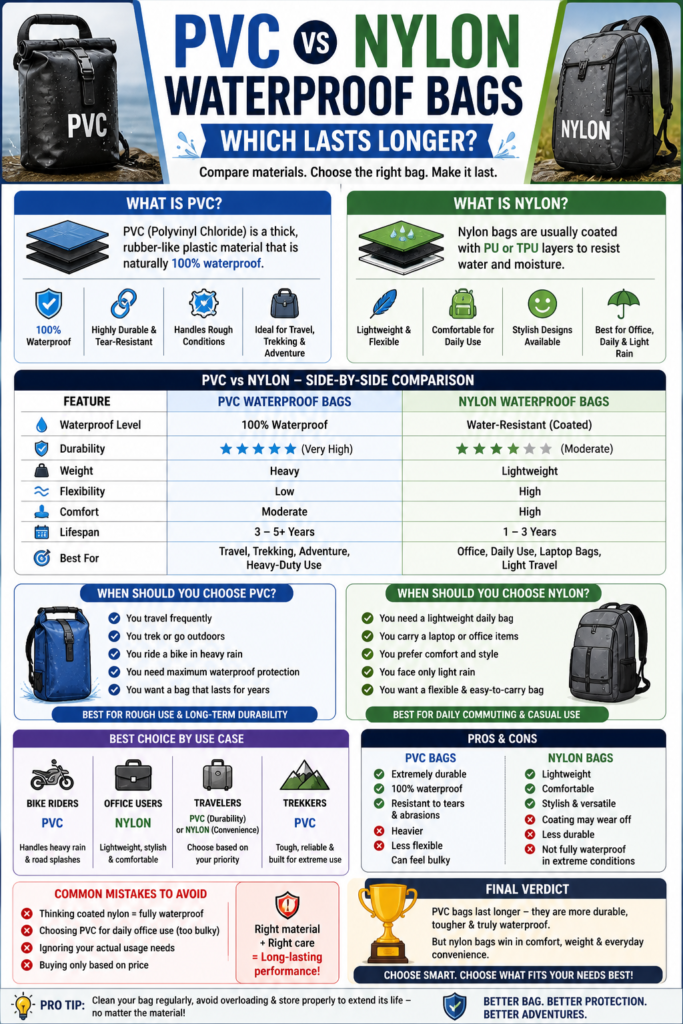 Compare PVC vs Nylon Waterproof Bags