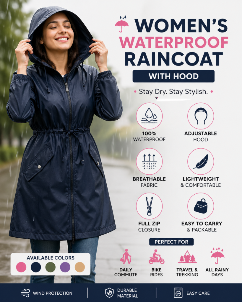 Women's Waterproof Raincoat with Hood