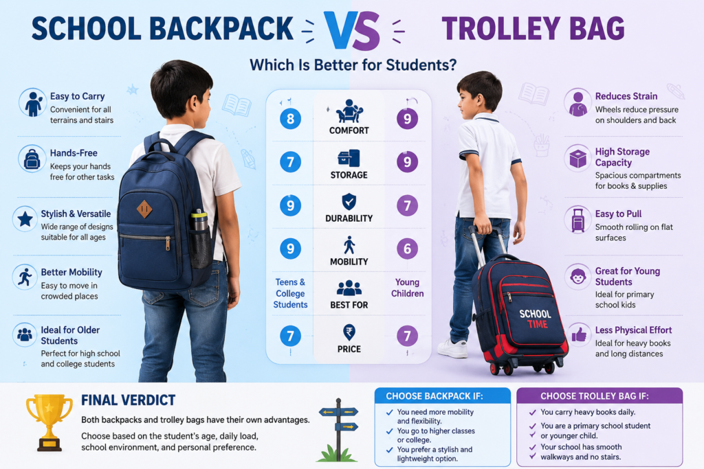 School Backpack vs Trolley Bag